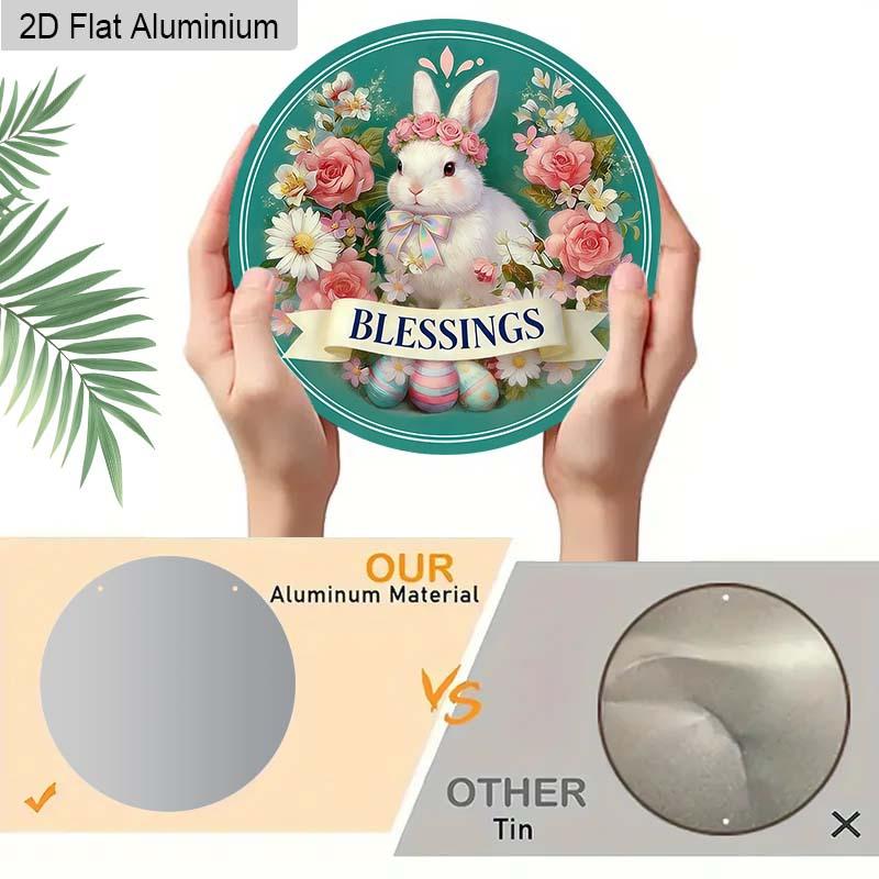 2D Flat 1pc Easter Bunny Aluminum Decor Plaque, Floral and Bunny Signs, Living Room Decor, Porch Decor, Bunny Themed Wall Hanging Decor, Perfect Gift