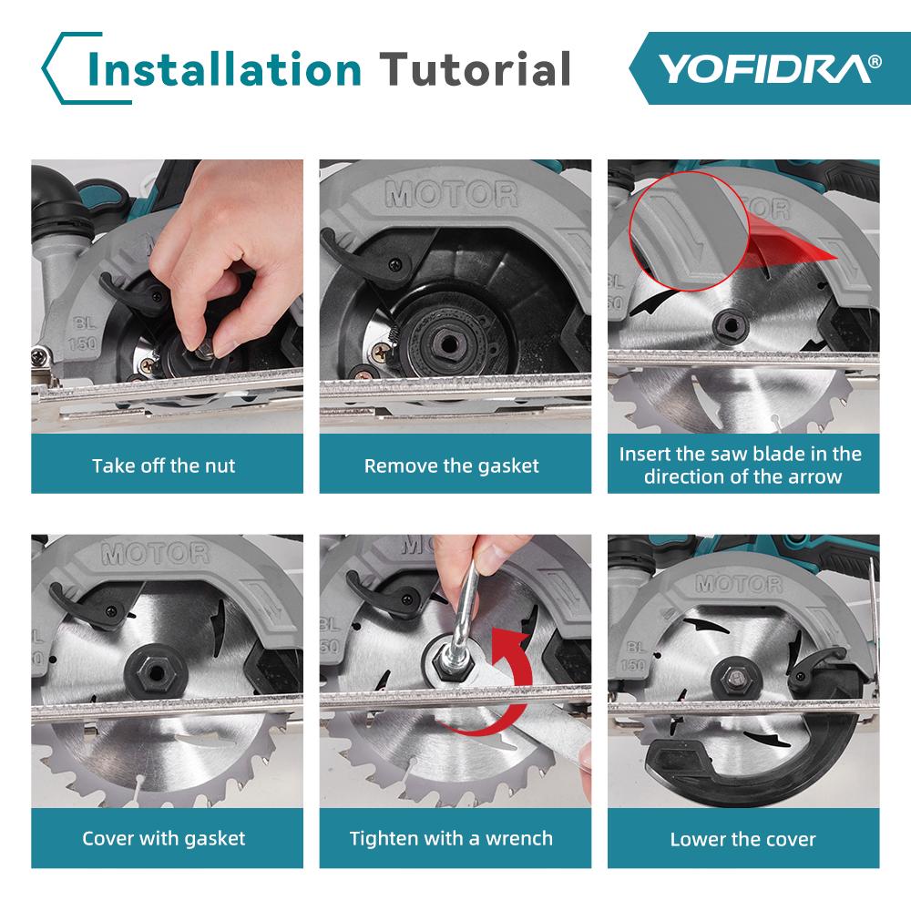 YOFIDRA 6Inch Brushless Electric Circular Saw Digital Display Chainsaw Multifunctional Cutting Tool For Makita 18V Battery Pin