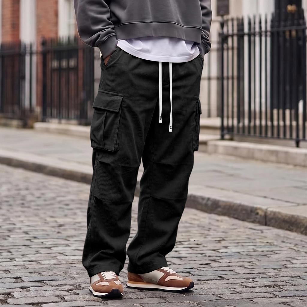 Herren Cargohose mit geradem Bein, Mehrere Taschen, Lockerer Schnitt, Atmungsaktiv, Lässige Lange Hose