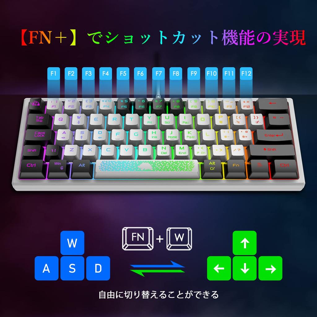 LexonTech X ZIYOU LANG K61 Gaming Keyboard with RGB LED Backlighting (60%), 62 Keys, Quiet, Compact (US Layout), USB Membrane Wired Keyboard,