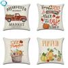 Happy Fall Pumpkin Car Printed Pillow Cushion Cover Square Cotton Linen Throw Pillowcase Sofa Home Car Thanksgiving Decor
