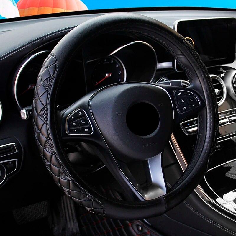 36cm 38cm 40cm 42cm Capac volan auto din piele microfibră zăbrele gofrat anti-alunecare pentru mașină autobuz camion barcă de înaltă calitate