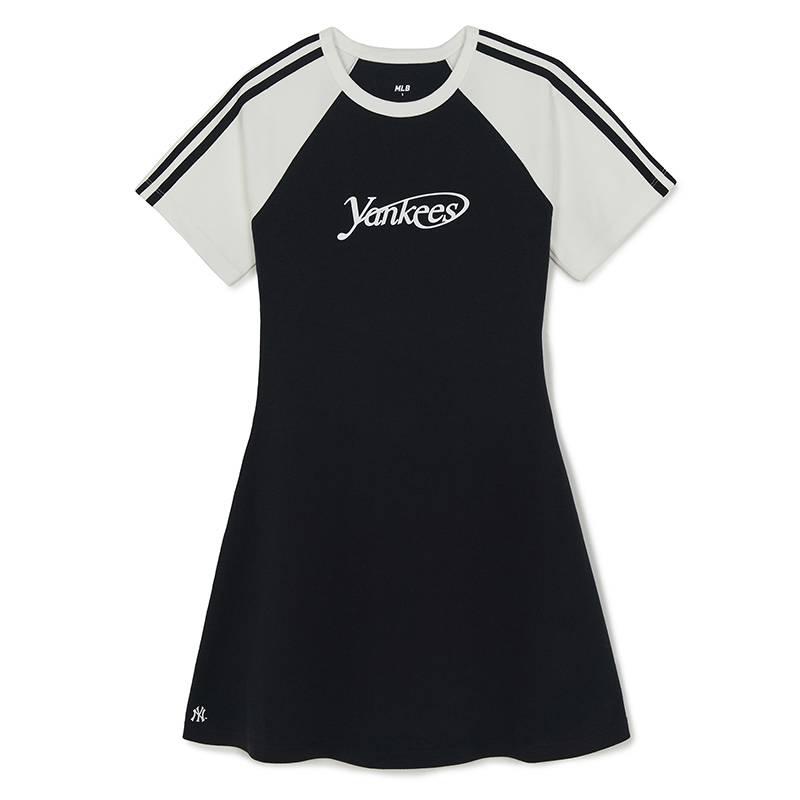 MLB New York Yankees SS26 Kleurblok Gestreept Raglanmouw Pullover Korte Mouw Jurk Damesjurk 3FOPV0363-50BKS L
