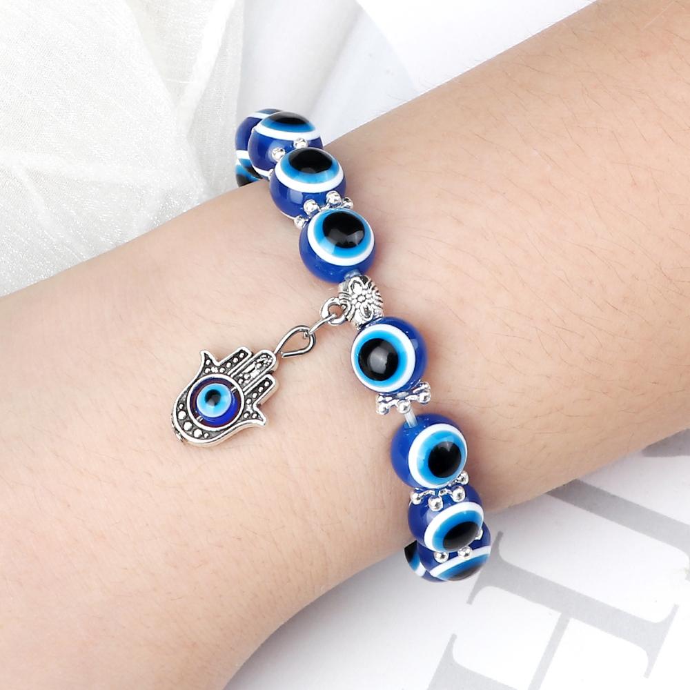 Bohemian evil eye bracelet, for men and women, negative energy beaded bracelet, elastic cord bracelet, handmade lucky jewelry