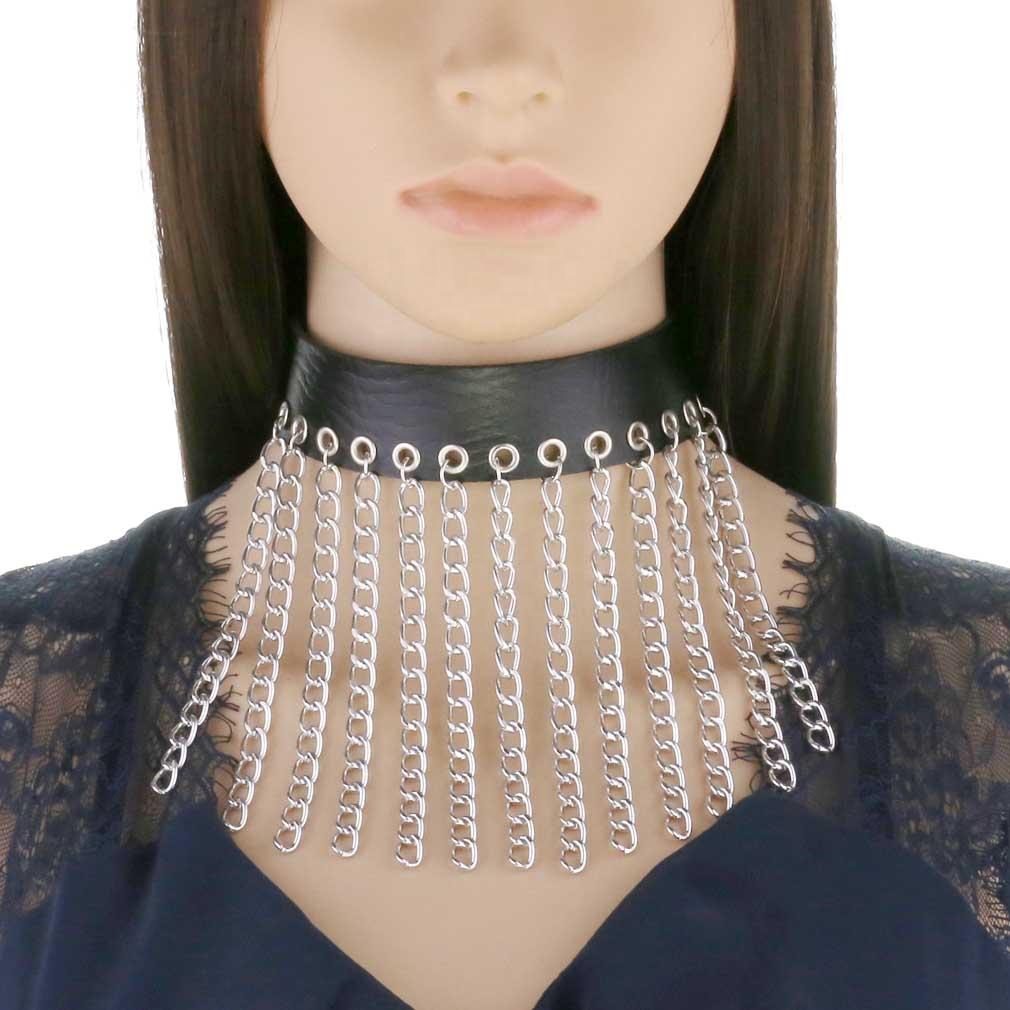 Hip Hop Non Mainstream Punk Leather Men Women Collar Personality Metal Tassel Necklace Clavicle Chain