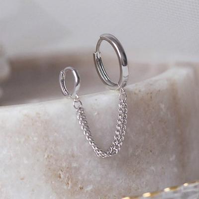 Simple Personality With Double Pierced Ears And Chain Hoop Earrings For Women