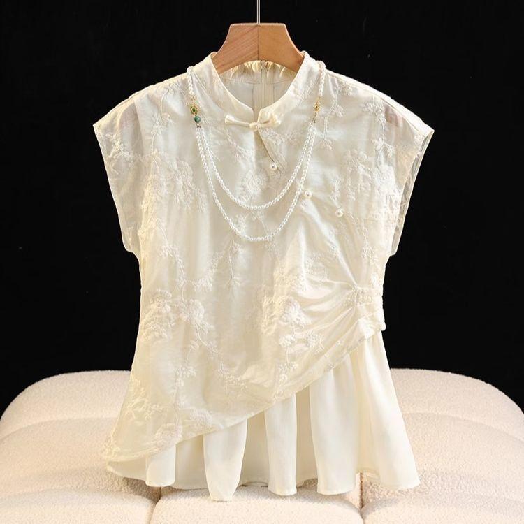 

Китайская рубашка-топ со стойкой, рубашка с нерегулярной вышивкой и застежкой-пуговицей, летняя рубашка для пожилых 2025 M (under 50kg recommended)