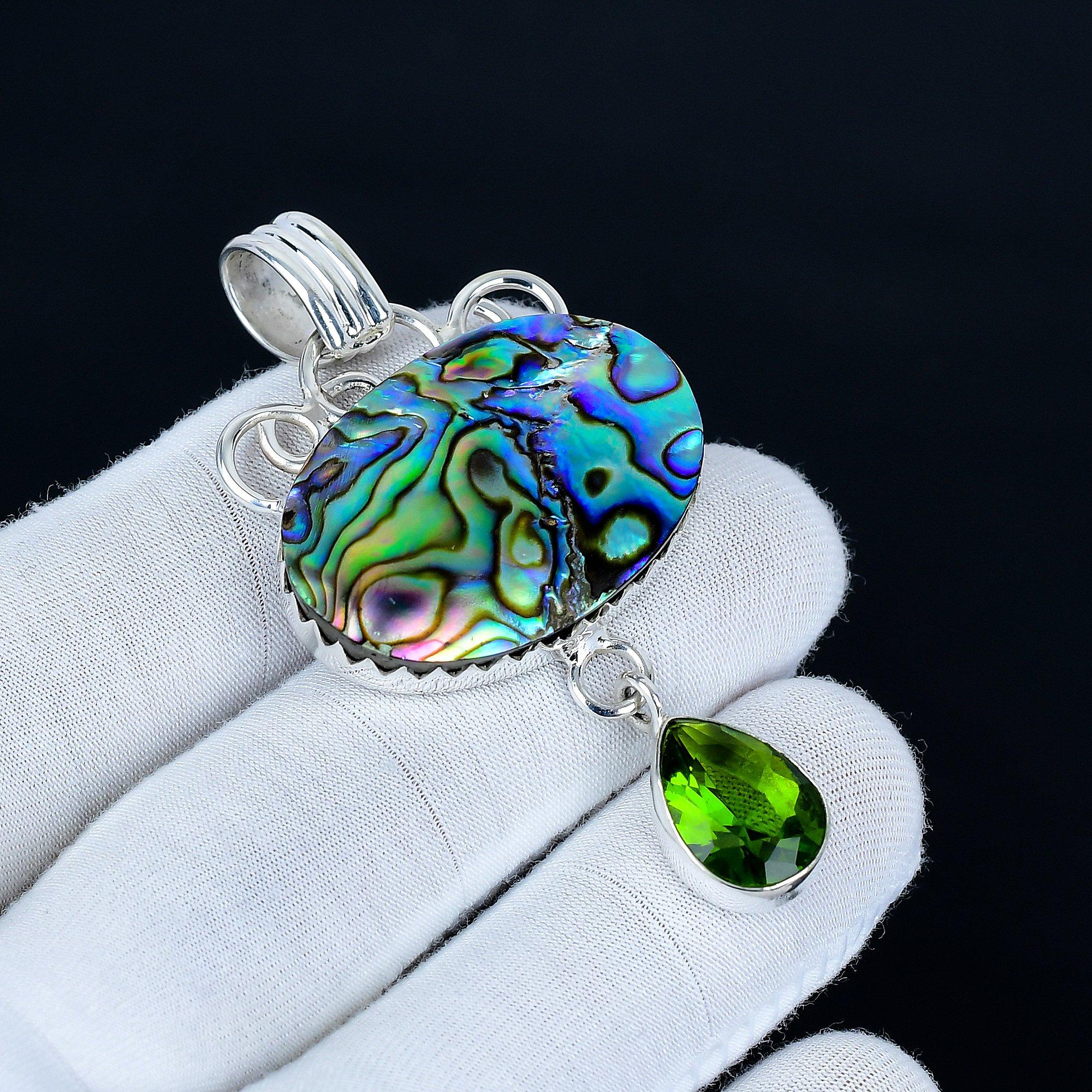 

Abalone Shell Pendant, 925 Sterling Silver Handmade Jewelry, Peridot Silver Pendant, Party Wear Jewelry For Women s, Pendant Christmas Jewelry 7.5 синий