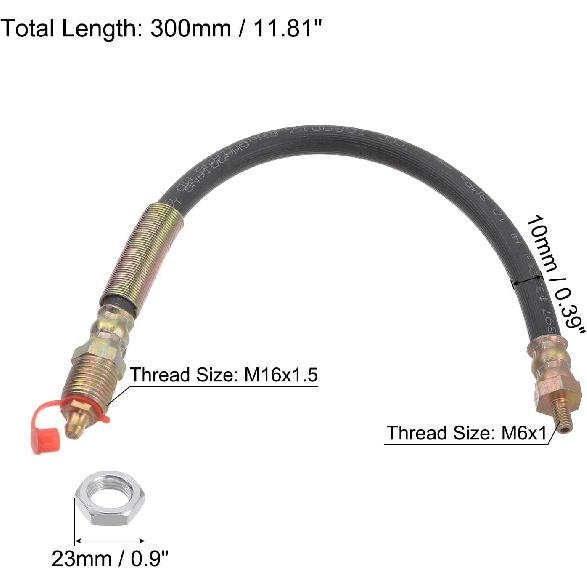 HARFINGTON M6x1mm Thread 11.81" Length Flexible Extension Grease Hose with Fixing Hex Screw Nut for Grease Gun Lubrication