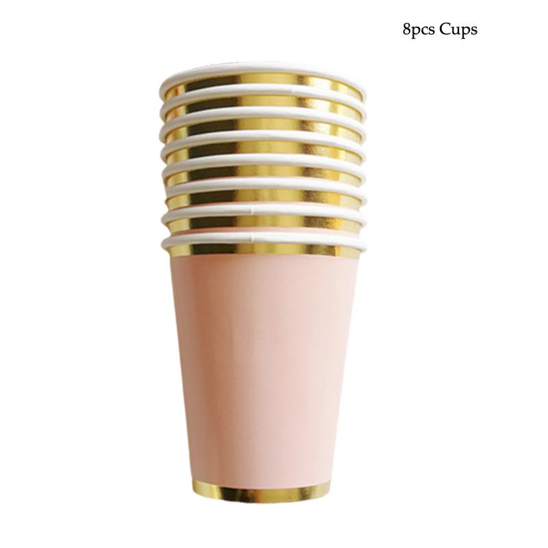 8 PCS/Lot Party Paper Plates Cups Pink Gold Happy Birthday Party Wedding Decoration Baby Shower Tableware Kids Birthday Decor