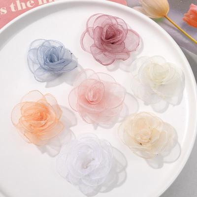 Elegant Burned Edge Gauze Rose Flower Mesh Hair Clip & Earring Material