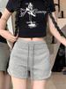 2025 Women's Summer High Waist Slimming Loose Straight-Leg Drawstring Shorts - Black Casual Versatile Sportswear