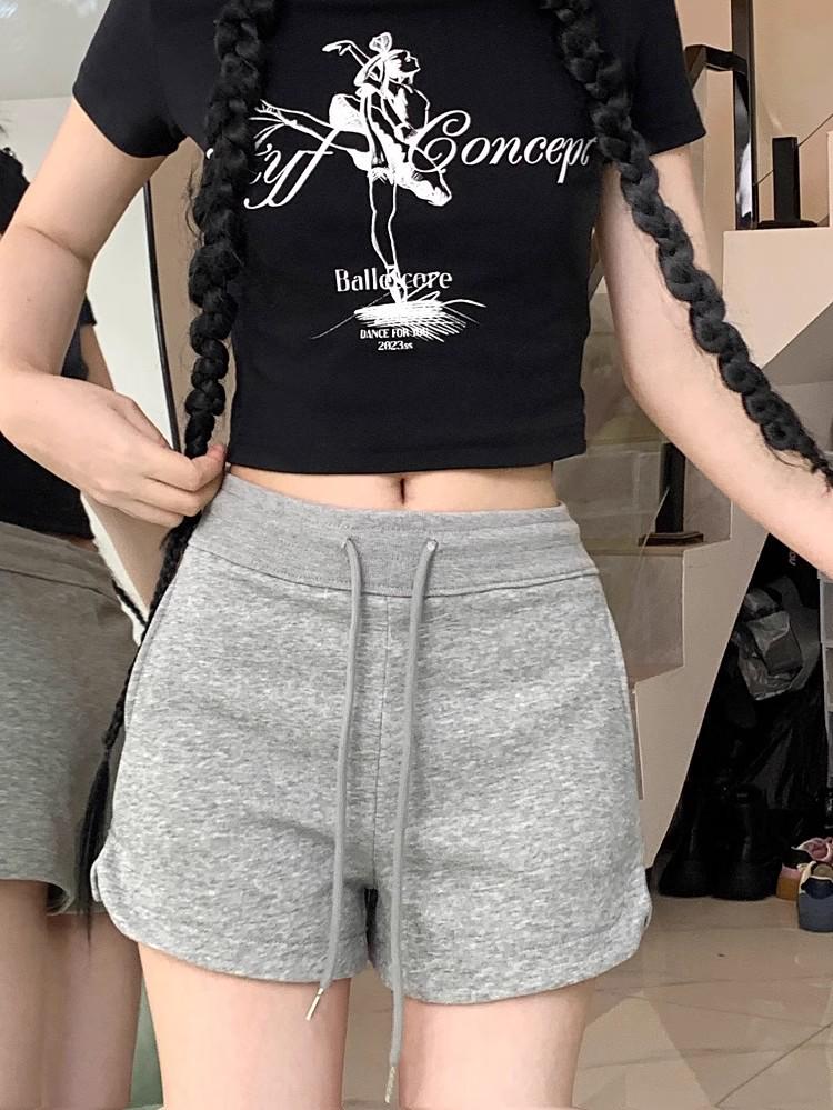 2025 Women's Summer High Waist Slimming Loose Straight-Leg Drawstring Shorts - Black Casual Versatile Sportswear