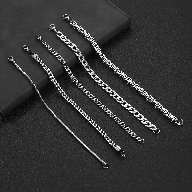 Модный браслет из нержавеющей стали Минималистичный крутой стиль Мужской браслет Хип-хоп Личность Титановая сталь Набор украшений Оптом silver Five-piece set