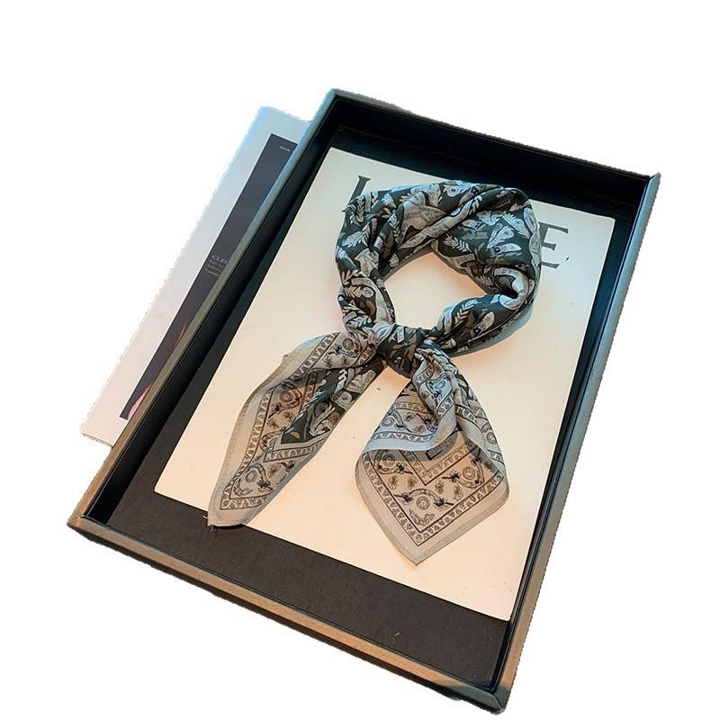 Classic Versatile Streamer Spring and Autumn Outdoor Fashion Sunscreen Outer Silk Scarf Neck Protection Scarf Retro Silk Square Scarf Ribbon