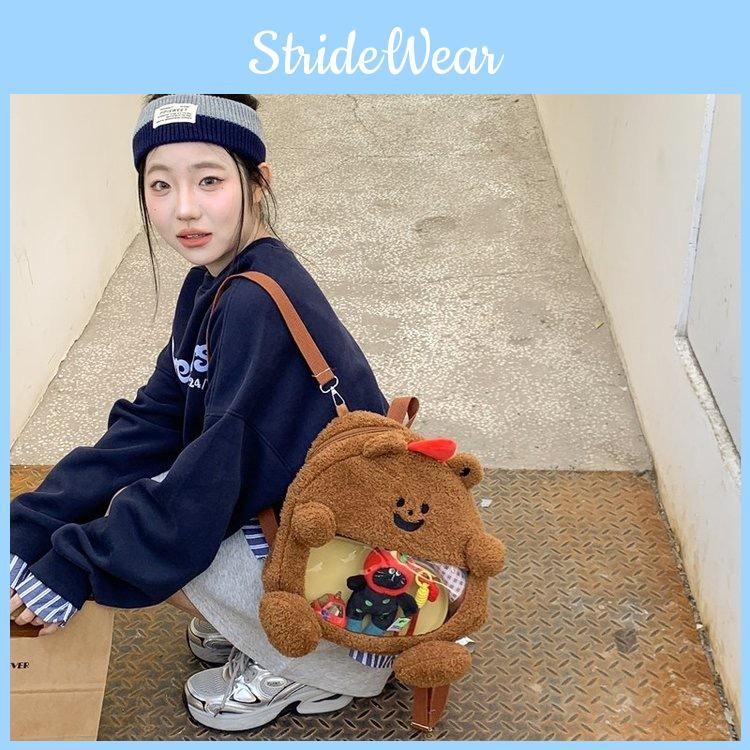 Und Niedlicher Felliger Bär Plüschrucksack mit Transparenter Schicht zum Tragen von Anstecknadeln