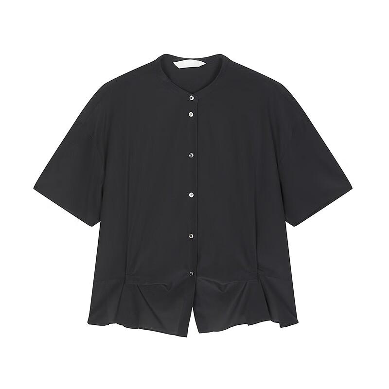 LESS 2025 Summer Stand Collar Short Sleeve Shirt