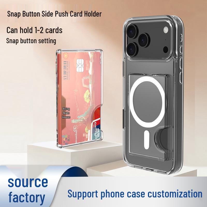 Magnetic Card Holder Phone Case: Transparent Hard Shell for 2 Apple Cards