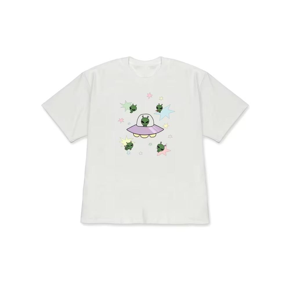 Graffiti Style T-shirt Cartoon Alien Printed Women's Comfortable Home Clothes Round Neck Unisex Fun Clothing