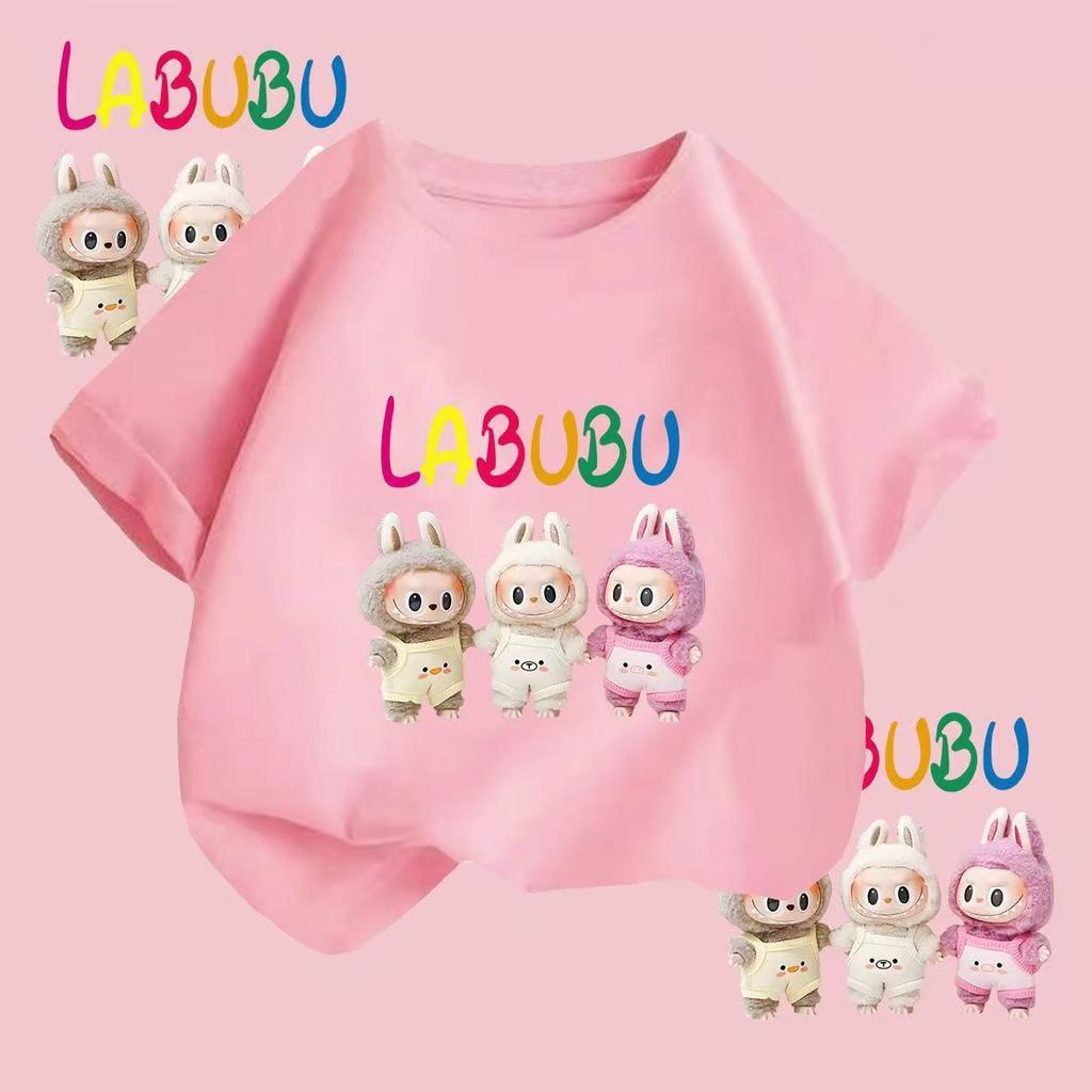Labubu Roztomilé Kreslené 3D Potisk Dětské Tričko Kawaii Dětské Tričko Chlapci Dívky Tričko Legrační Oblečení Top