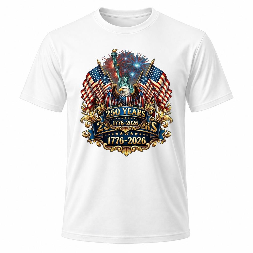250th Anniversary USA 250 Year America Patriotic White Graphic T-Shirt