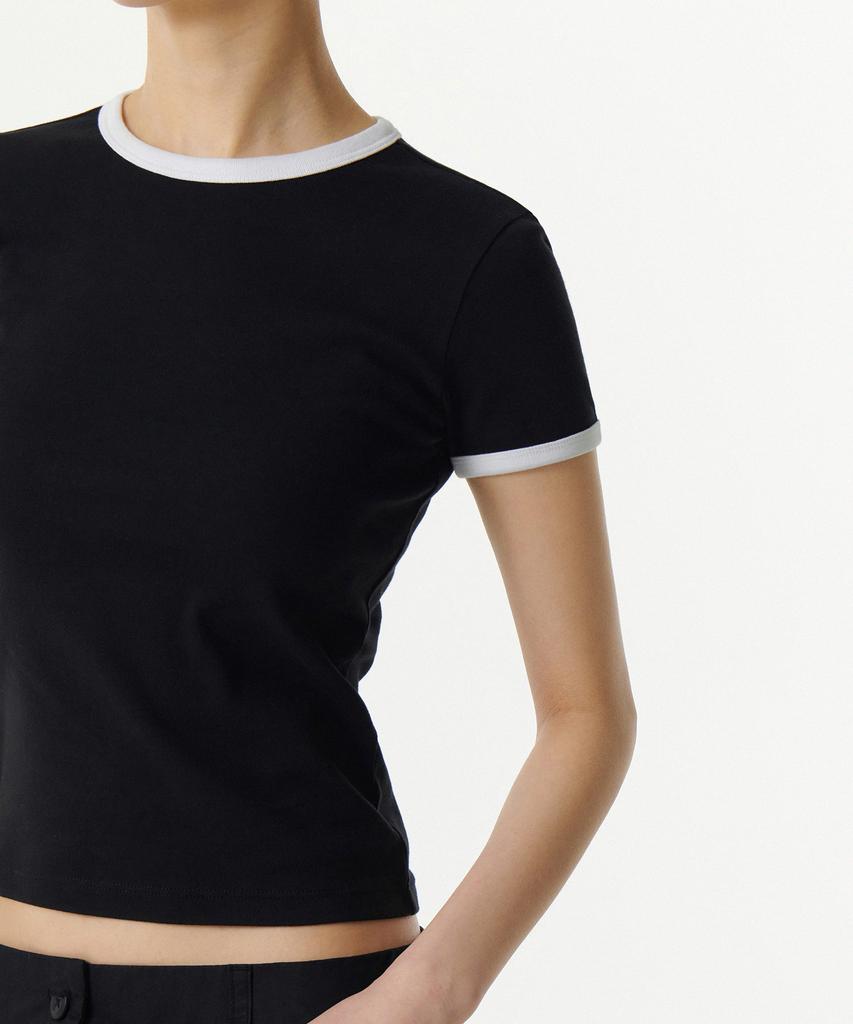 MUSINSA STANDARD WOMAN Women'S Slim Crew Neck Ringer T-Shirt [Black/White]