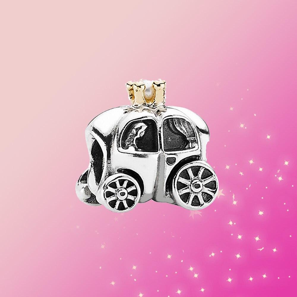 Charm-Anhänger aus 925er-Sterlingsilber, Kürbis-Wagen-Charm, glänzender Zirkon-Schmuck, passend für Original-Mode, für Damen, Armband, Schmuck, Geschenk