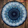Vintage Retro Blue Sunflower Metal Wall Art 8x8 Inch Round Aluminum Geometric Floral Home Decor