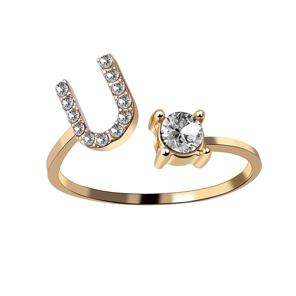 Adjustable Initials Rings Stainless Steel Simple Zircon Letter Rings for Women Wedding Band Couples Jewelry Accessories Gifts