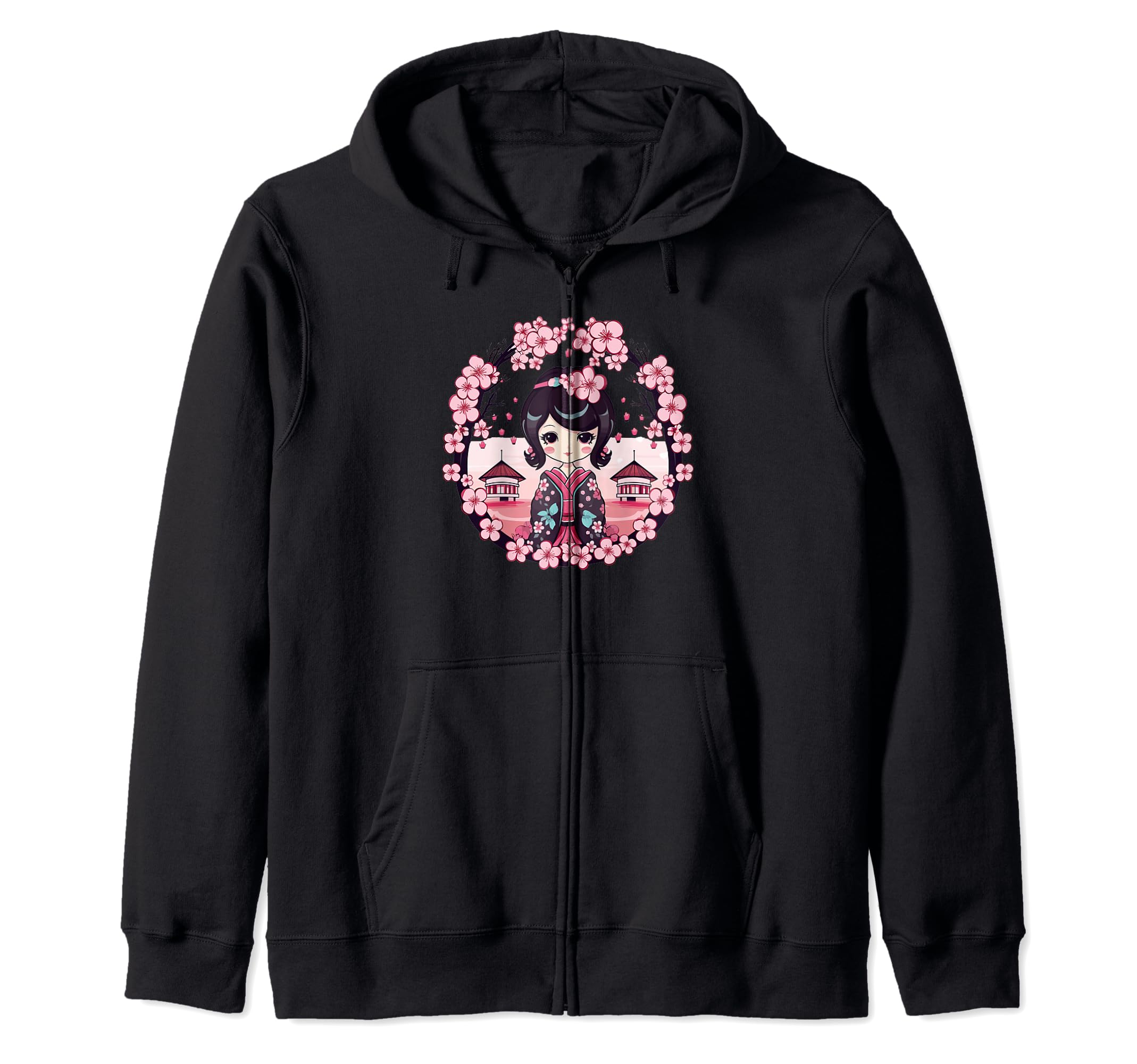 

Cute Cherry Blossom Kokeshi I Kokeshi Zip Hoodie чёрный