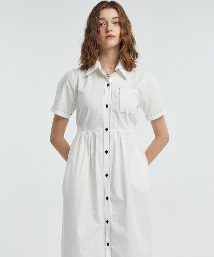MANAVIS7 Color Block Stitch Dress [White]