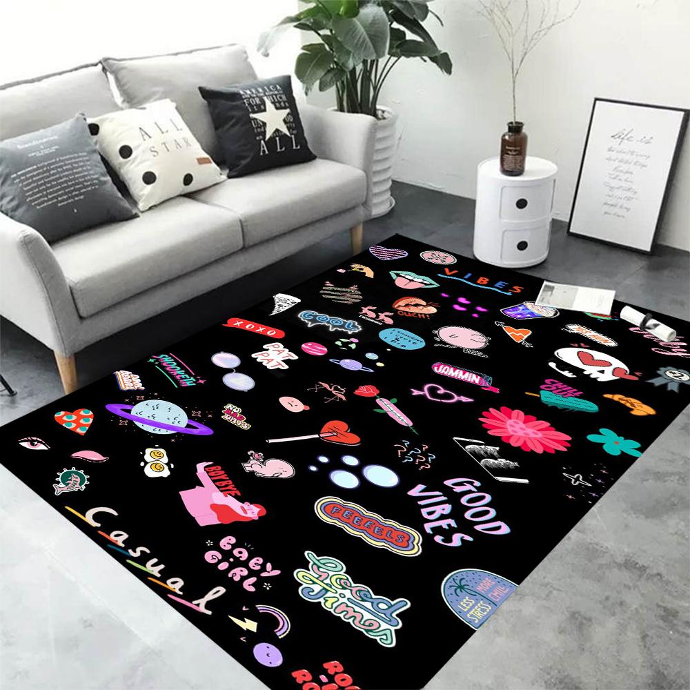 Black Cartoon Print Carpet for Living Room Decor Bedroom Bedside Leisure Area Floor Mats Welcome Rug Gift