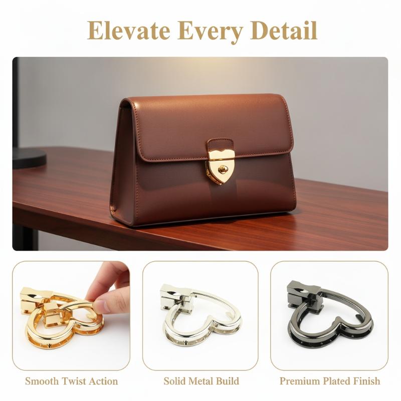 Handbag Purse Closure Toggle Latch Buckles Diy Bag Hardware Bag Accessories Double Heart Clasp Buckles Twist Locks For Handbag
