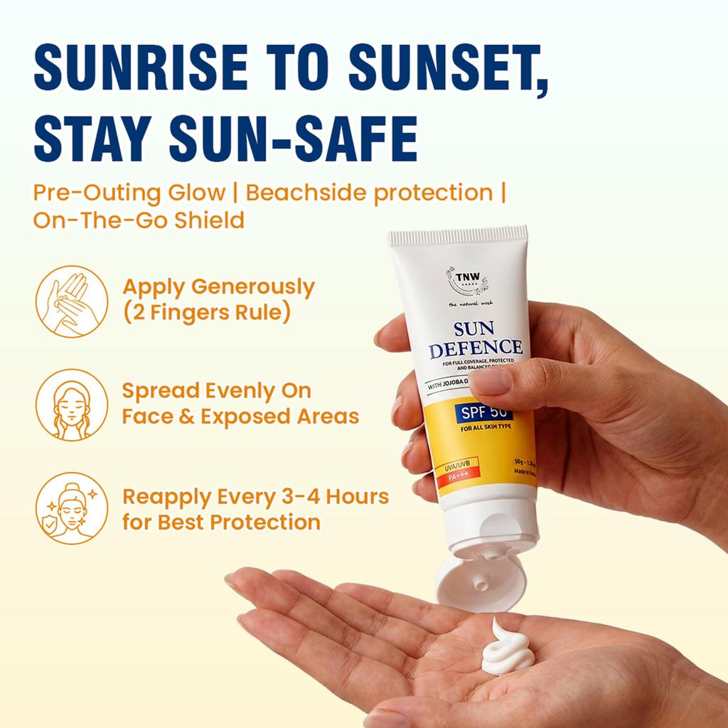 TNW-THE NATURAL WASH Sun Defence Sunscreen SPF 50 PA+++ - 50gm | Enriched With Jojoba Oil, Saffron & Cucumber Extract | UVA/UVB Protection & Balanc