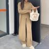 Lazy Large Size Split Two-piece Sweater Autumn and Winter New Wide-leg Pants Medium and Long Pullover Knitted Sweater Set