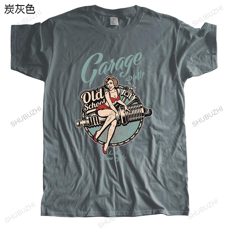 Homme Brand Fashion T Shirt Summer Men Casual T-shirt PinUp Girl Army Garage Mechanik Old School Funny Top Tees Mens Tshirt