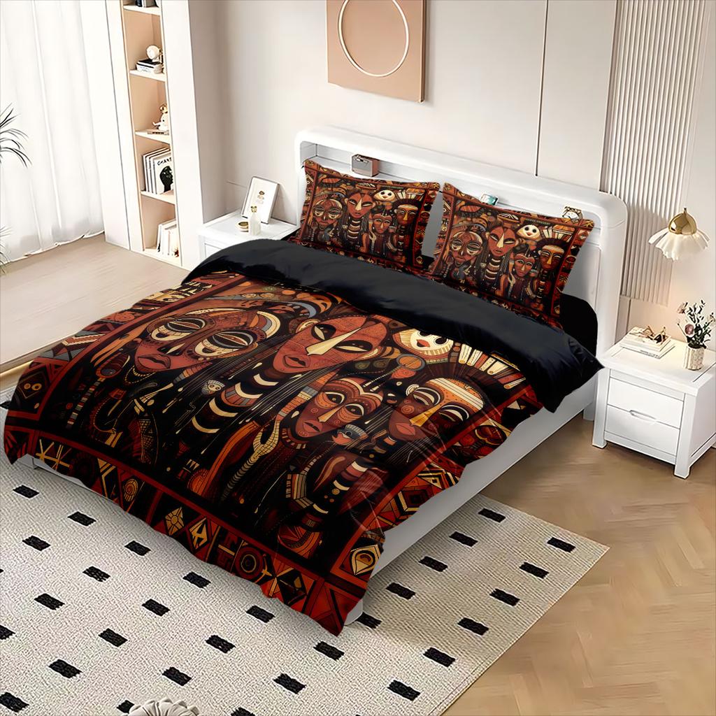 3PCS Retro Totem Ethnic Style Printed Coreless Bedding Set Soft Dormitory Bedroom Multiple Sizes Decoration Machine Washable