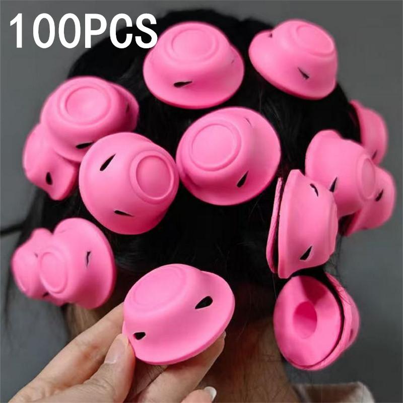 Pink Soft Silicone Magic Hair Care Rollers Set No Heat Hair Curler DIY Curling Styling Tool for Beautiful Curls - 10/20/30/50/10