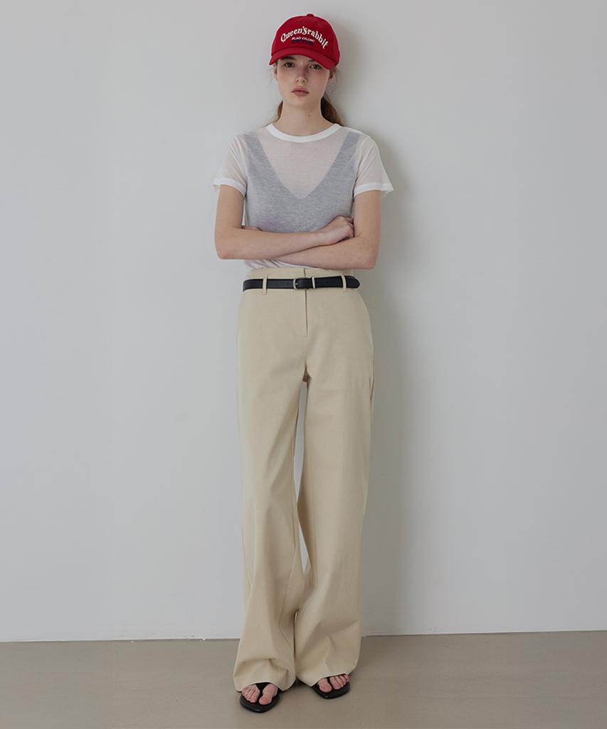 Kwinseulaebis Clean-Cut Cotton Tuck Low-Waist Pants_Beige_2Colors