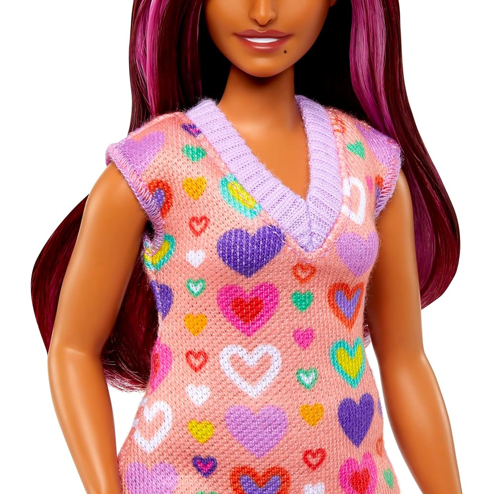 Barbie Fashionista Colorful Heart Dress Doll Set with House for Ages 3 and Up Pink HJT04