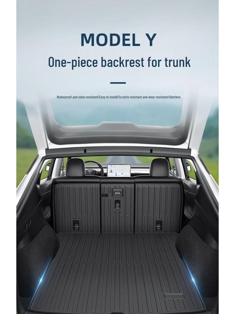 Tesla Model Y Trunk and Front TPE Mat Set - One-Piece Rear Tail Box Mat Accessory
