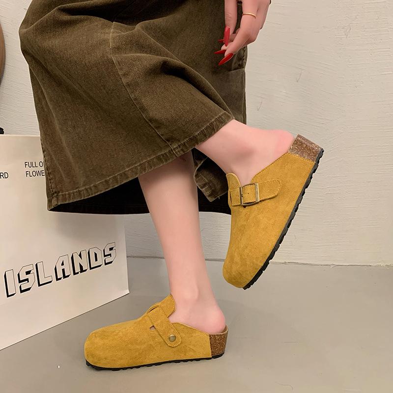 . Thick-bottomed Mongolian Velvet Multi-colored Half Slippers Women's Cork One-pedal Lazy Retro Style Slippers