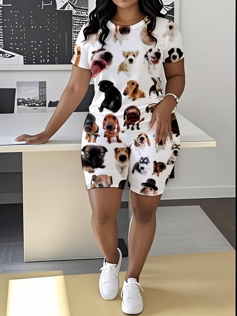 Butterfly Ladies Casual Suit Short Sleeve Shorts 1D Digital Flower Printing Fashion T-Shirt Two-piece Set