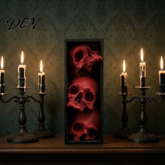 Atmospheric Props for Party 3Pcs Halloween 3 Tier Skull Bookends, Gothic Resin Bookshelf Decor Office, Spooky Office Desk Decorations Skeleton