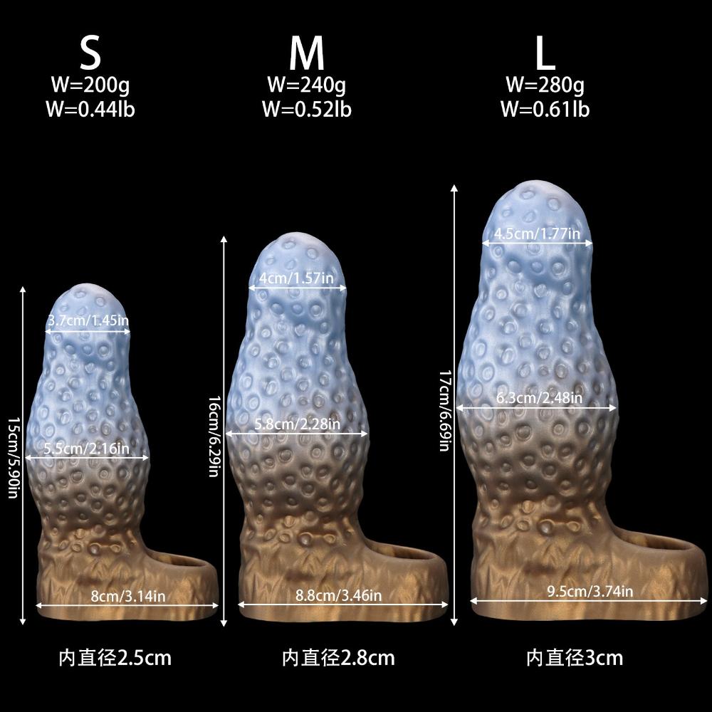 Liquid Silicone Penis Sleeve - Thicker Longer Hollow Design with Built-in Massage Beads Adult Sex Toy