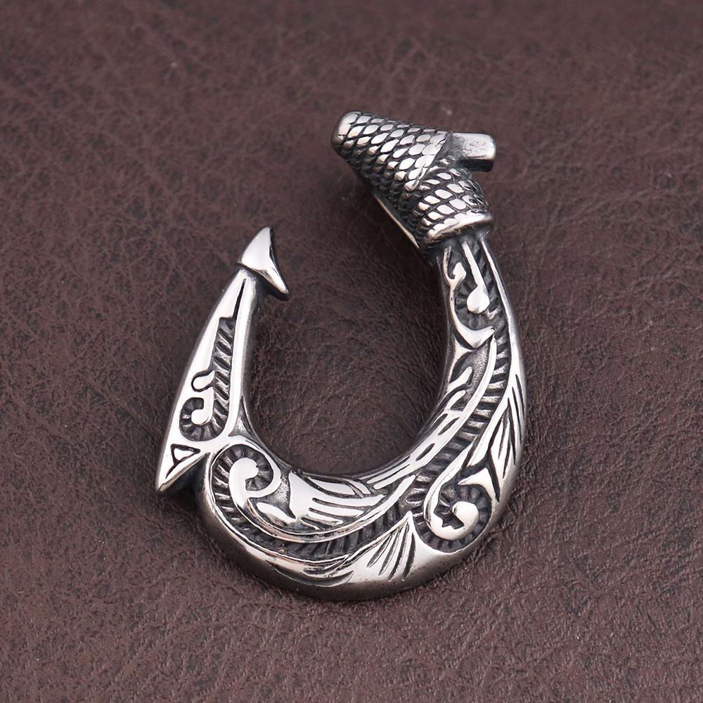 Vintage Fischhaken Anhänger für Herren Beliebter Anhänger Edelstahl Wikinger Halsketten für Damen Punk Hip Hop Party Schmuck Zubehör