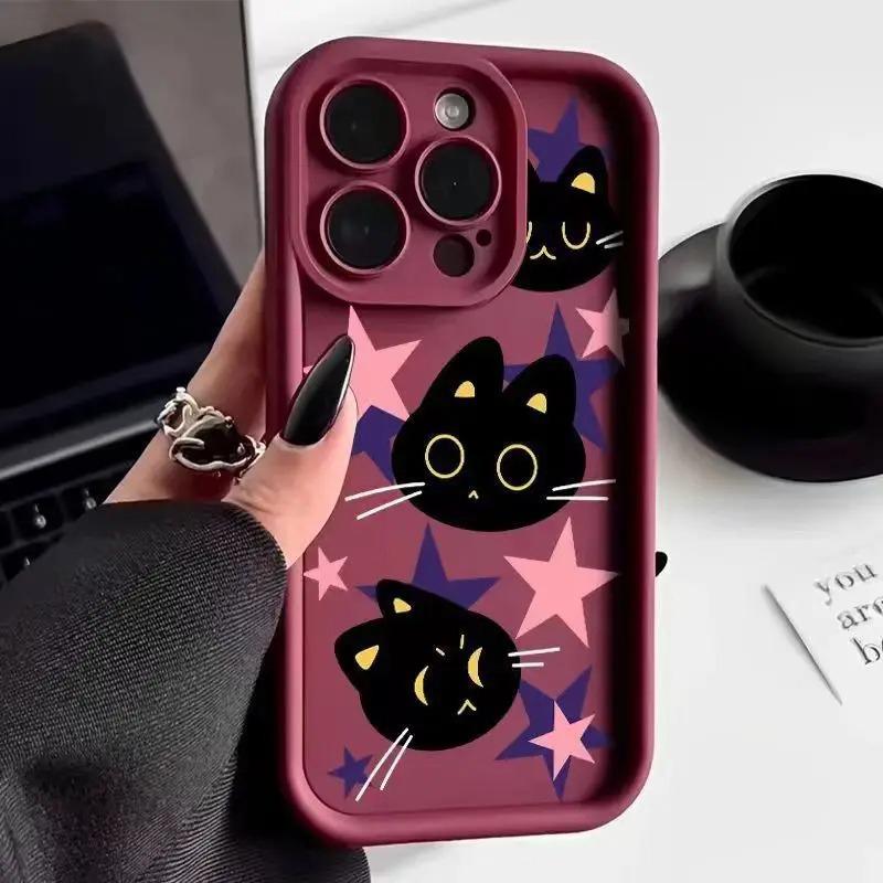 Cute Cartoon Cat Phone Case For iPhone 16 15 13 14 12 11 Pro Max Mini X XR XS 7 8 Plus SE Matte Shockproof Silicone Soft Cover