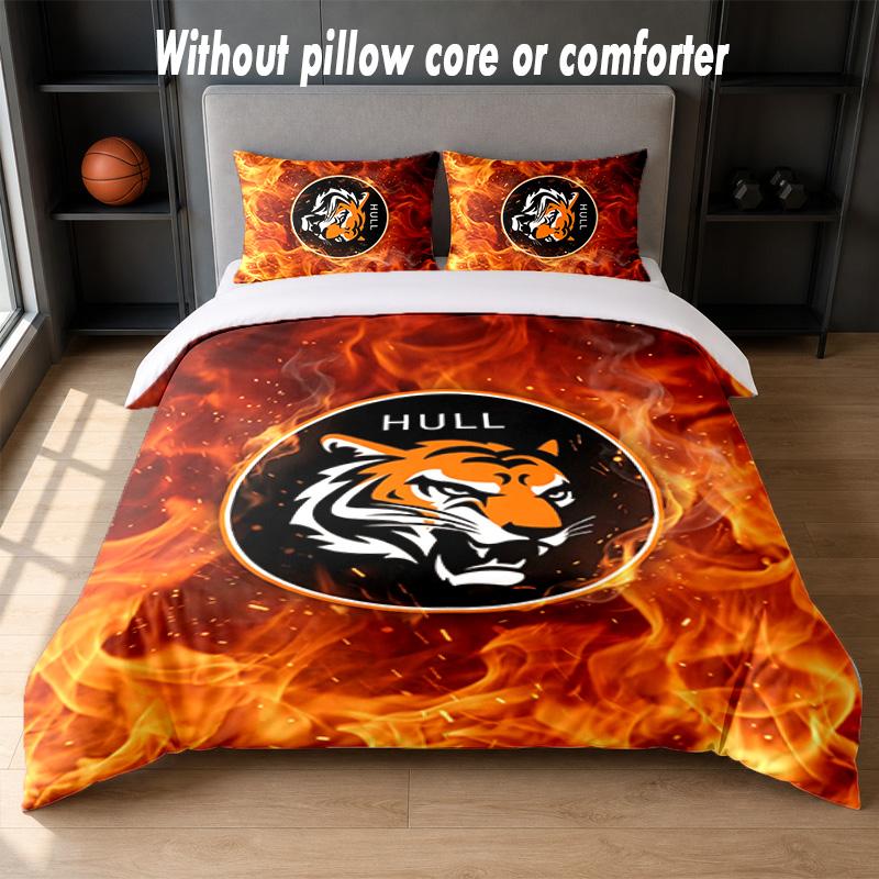 Hull City Fußball Design Bett Bettwäsche Set 1 Bettbezug + 2 Kissenbezüge Weich Atmungsaktiv Haushalt Bettwäsche