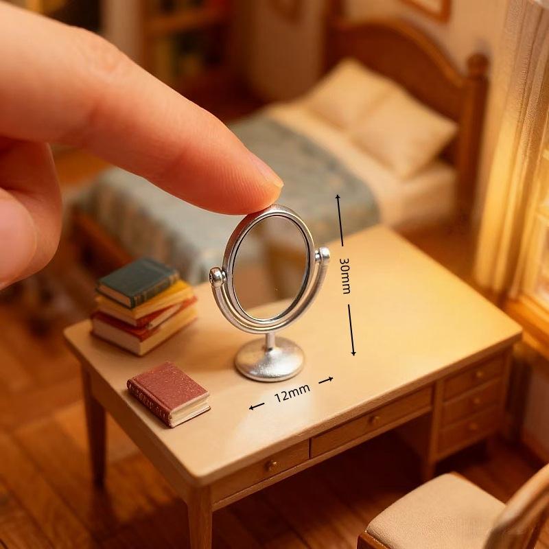 1Pcs 1:12 Dollhouse Mini Retro Mirror Dressing Table Vintage Bathroom Furniture Dollhouse Ornament Doll Accessories