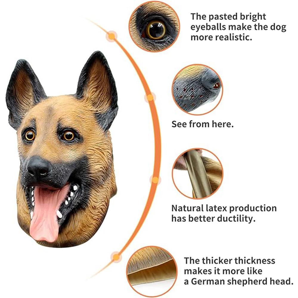 Maska německého ovčáka Halloween Party Cosplay Kostým zvířat Ovčák Psí masky na hlavu Legrační realistické zvířecí celohlavová latexová maska